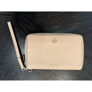 Tory Burch Zip-Around Wristlet Wallet In Blush Pink Leather With Card Slots & Go
